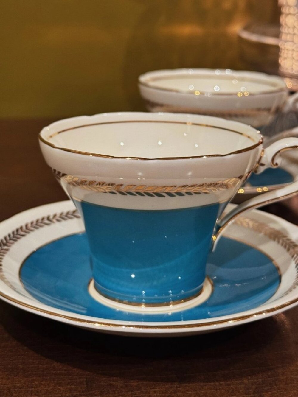 Aynsley B5334 Turquoise Gold Corset Teacup Saucer
